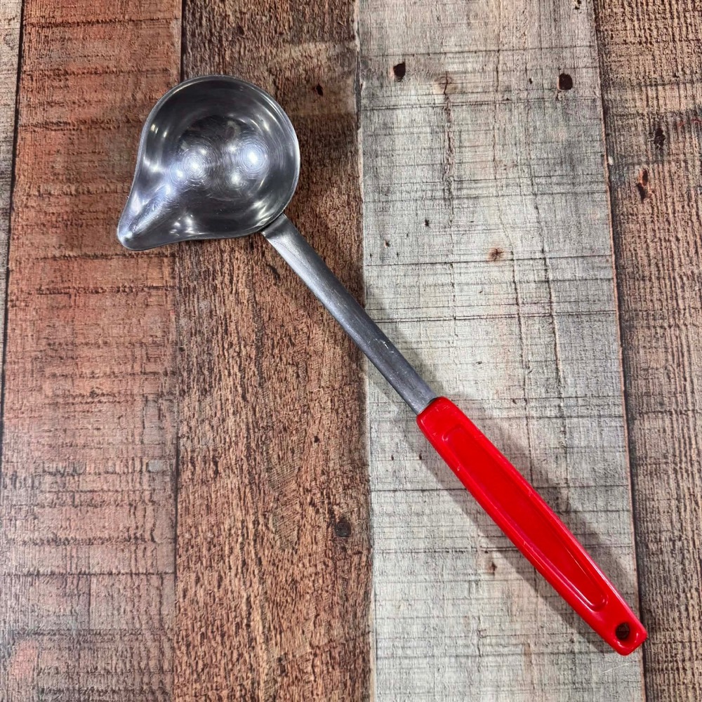 Stainless Steel Spouted Ladle Red Handle 12" Commercial Kitchen Soup Scoop